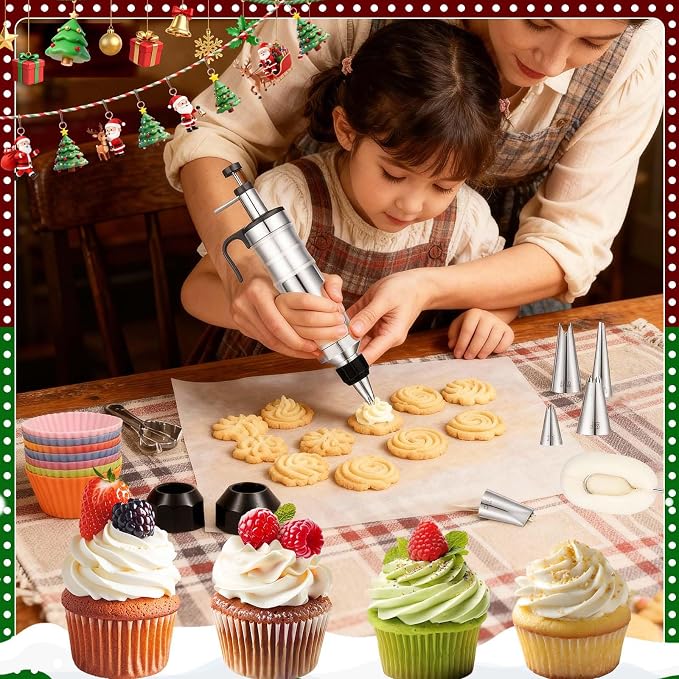 Dessert Decorating Syringe Set, Frosting Piping Kit, Stainless Steels Icing Piping Kit, Cake Decorating Tools 6 Russian Piping Icing Nozzles Cupcake Piping Kit Christmas Baking Gifts