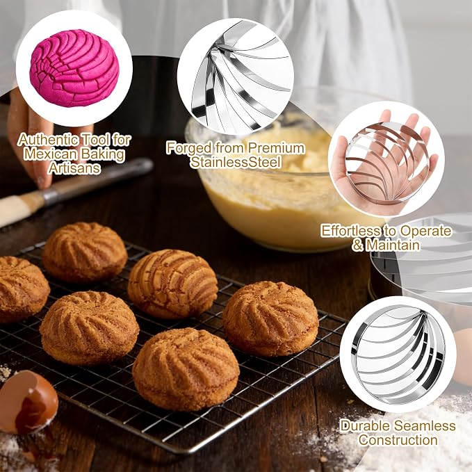 4PCS Mexican Bread Concha Cutter & Pig Cookie Cutter Set - Includes Stainless Steel Concha Stamp Mold and Fun Durable Cookie Stamps for Baking Cookies - Perfect Donut Biscuit Cutters Baking Supplies