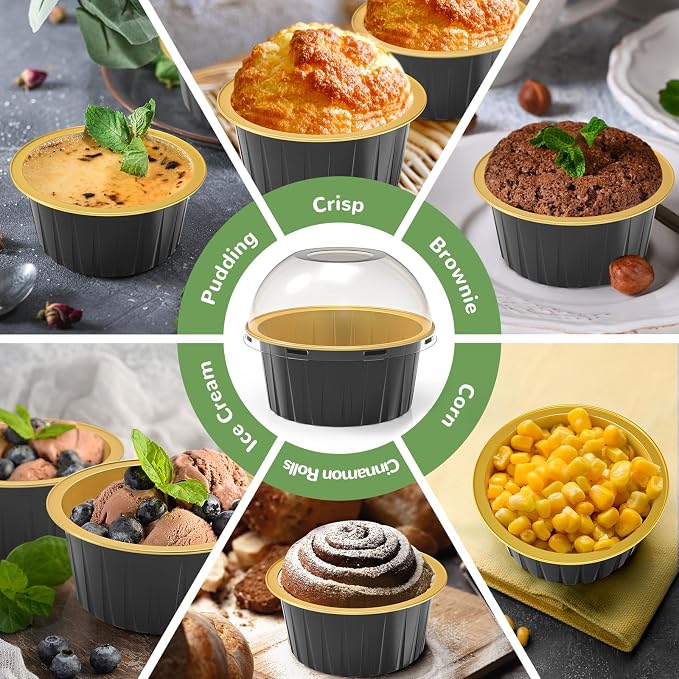 TLAZZ 40 Pack 5 OZ Mini Cake Pans with Lids, Disposable Aluminum Foil Ramekins Muffin Tin, Round Brownie Pudding Cupcake Baking Cups, Mini Cake Containers Flan Molds for Wedding Birthday Party
