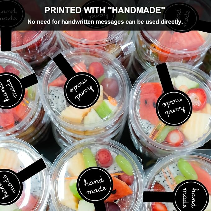 600Pcs Handmade Food Baking Seal Stickers Labels,Black Long Label Bakery Sticker,Self-Adhesive Goods Bakery Stickers Sealing Tamper-Proof Sticker for Pastry Bags Lollipops Candy Cake