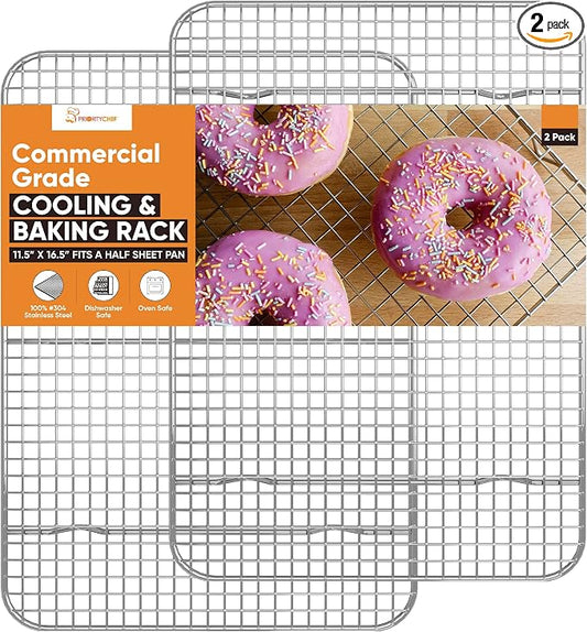 PriorityChef 18/8 Stainless Steel Cooling Rack, Heavy Duty Baking Rack For Oven Cooking, Fits Half Sheet Pan, Wire Rack For Cooking, 11.5" x 16.5" - 2 Pack
