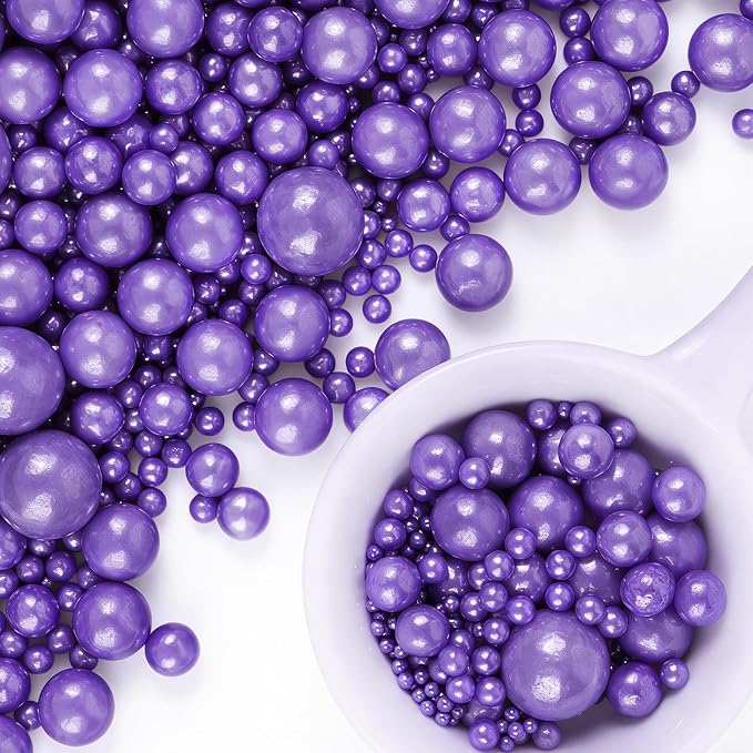 Purple Pearl Sprinkles for Cake Decorating, 6 Sizes Mix 4.6 oz Edible Pearls Sugar Sprinkles for Baking Cupcake Cookie