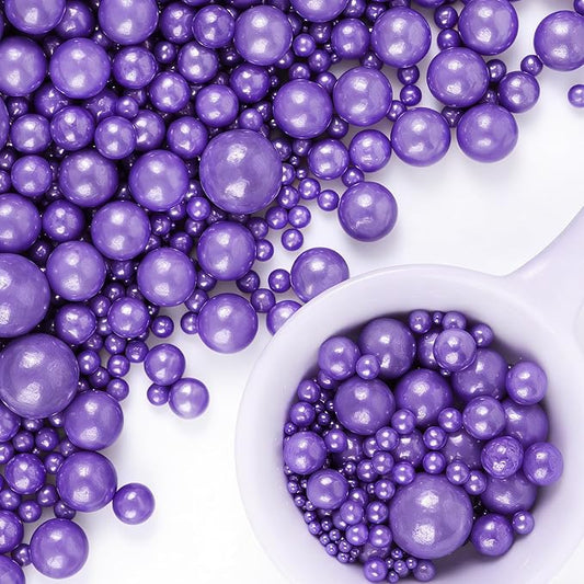 Purple Pearl Sprinkles for Cake Decorating, 6 Sizes Mix 4.6 oz Edible Pearls Sugar Sprinkles for Baking Cupcake Cookie