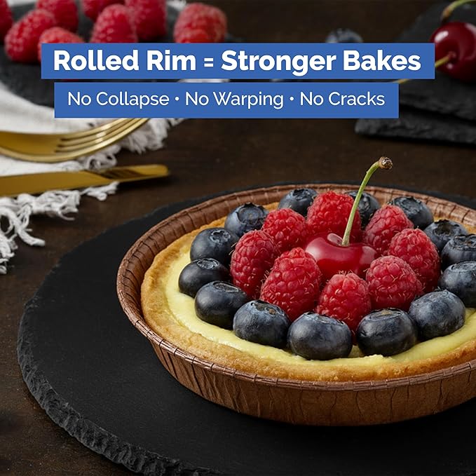 Round Paper Pie Molds – 4-Inch Disposable Baking Pans – 50 Silicone Coated Mold Set for Sweet & Savory Pies, Tart, Quiche & Cake, Brown