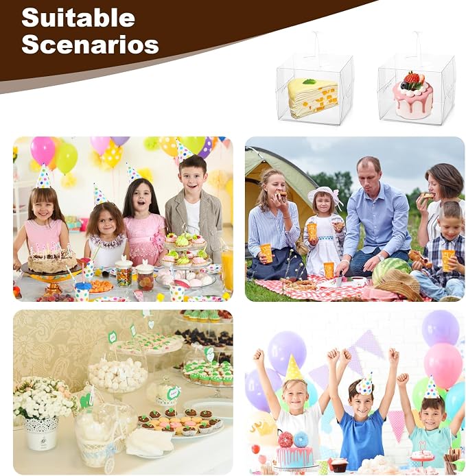 20Pcs Transparent Bakery Boxes with Handles, Mini Clear 5in 6in Cake Boxes,Clear gift box,Treat Box for Cake Chocolate Donut,Pastries,Cookies(6x6x5 in)