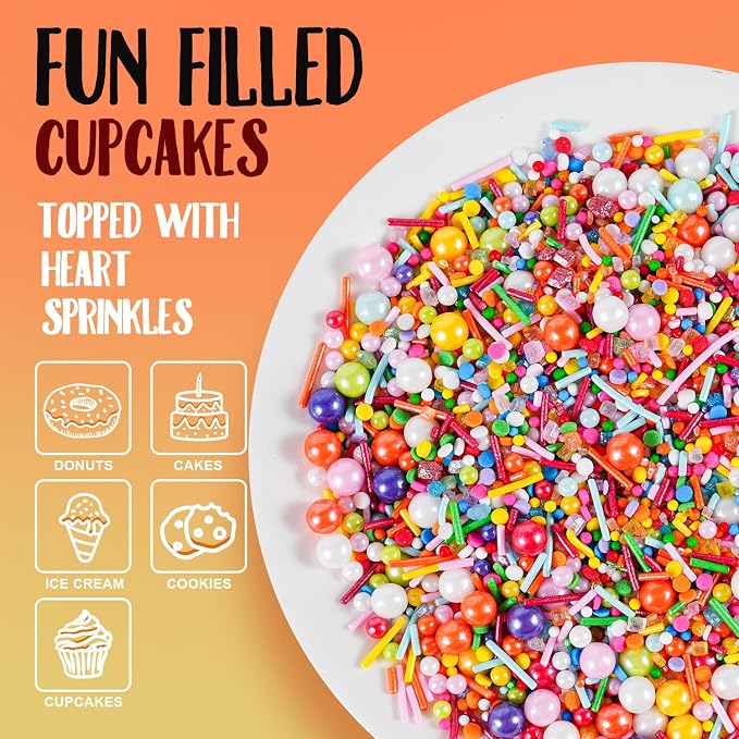 Rainbow Sprinkles for Cake Decorating 7oz Pastel Jimmies Pearls Sanding Sugar Confetti Sprinkles Mix for Donut Cookie Baking Brownies Cupcake Ice Cream Toppings