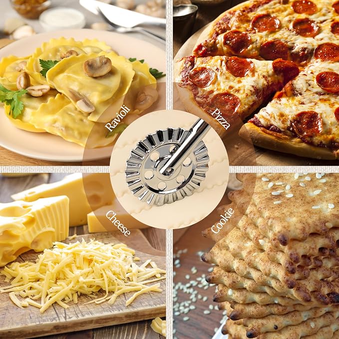 Long Handle Large Cutter Wheel - Exquisite Wooden Handle, Perfect for Pasta, Pizza, Ravioli, Pastry,Cookie - Versatile Crinkle and Biscuit Cutter for Effortless Slicing