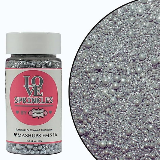 Confect Mix Shimmering Silver Pearls & Jimmies Christmas Sprinkles | Birthday, Metallic Sprinkle | Edible Sprinkles for Cakes & Cupcakes Decoration | Vegan, Gluten-Free, Soy-Free, Dairy-Free, Palm Oil-Free- 4.2 Oz
