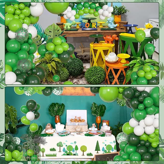 Amandir 153pcs Green Balloon Arch Garland Kit, Different Sizes 18 12 10 5inch Dark Emerald Light Lime Green Latex Confetti St Patricks Day Balloons Safari Jungle Birthday Graduation Party Decorations