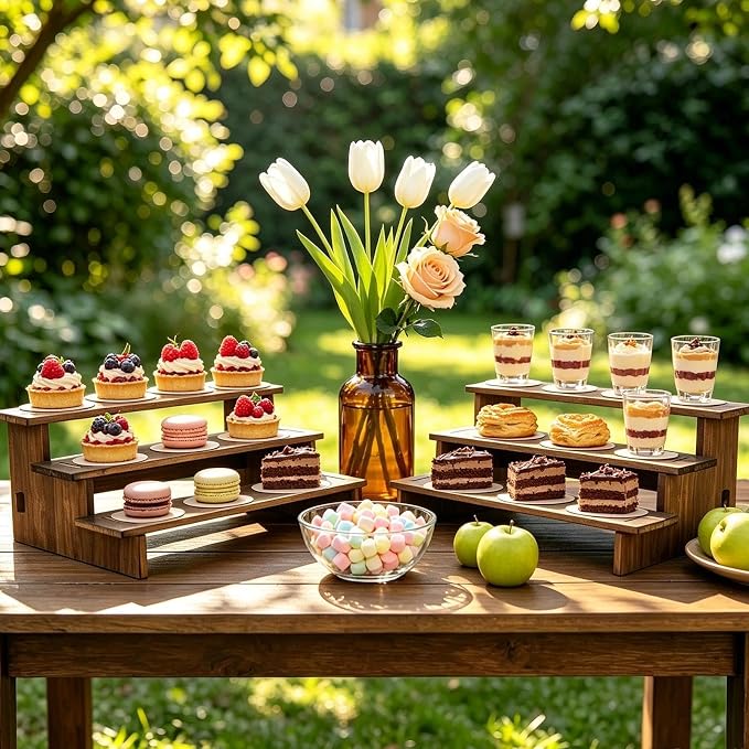 3 Tiered Cupcake Stand - 30s Quick Assembly, Easy Carry&Store | Wooden Cupcake Display Stand, 3 Tier Serving Tray for Vendors, Cup Cake, Dessert, Cookie, Figures, Spice Rack, Farmers Market