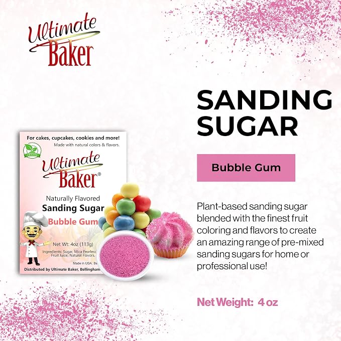 Ultimate Baker Flavored Sanding Sugar (1x4oz) - Burst of Flavor & Color for Cakes, Cookies & More, All-Natural, Perfect for Baking & Decorating or as a Flavored Coffee Sugar (Bubble Gum)