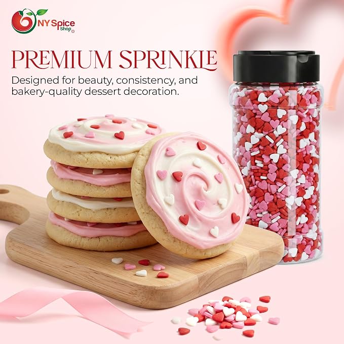 NY Spice Shop Multicolored Heart Sprinkles - 2.6 Ounce Love Themed Heart Shaped Candies - Edible Candies for Cookies, Cupcakes Brownies - Dessert Decorating Sweet Gifts & Parties