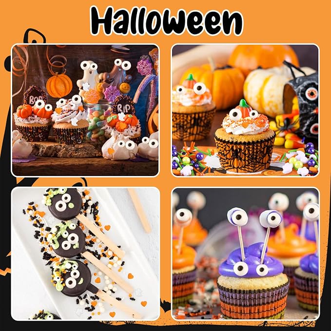 Candy Eyeballs Edible Halloween Sprinkles Edible Eyes Pumpkin Ghost Sprinkles Eyeball Sprinkle Candy Eyes for Decorating Black Orange Jimmies Sugar Pearls for Halloween Cookie Cake Topping 3.5 Oz