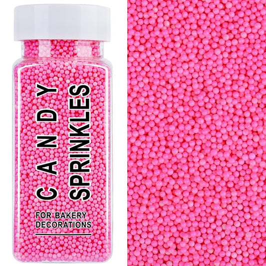 Pink Nonpareils Sprinkles, 2mm Edible Pearls for Cake Decorating, 4.6oz Mini Sugar Candy Pearls for Baking, Cupcake, Cookie, Ice Cream Toppings, Wedding Party Valentines Holiday Supplies