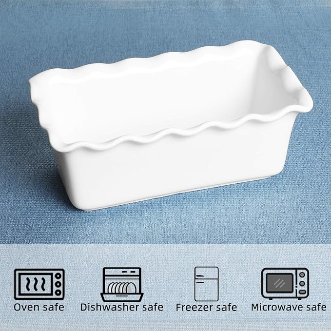 Porcelain Nonstick Baking Bread Loaf Pan, 8.5 x 5 Inch, White