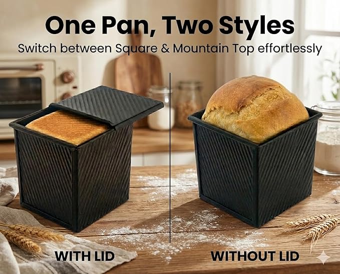 2-Pack Mini Pullman Loaf Pan with Lid, 4 Inch Nonstick Small Bread & Dessert Baking Pans, Mini Loaf Pans for Square Cakes, Pound Cake, Brownies & Individual Treats