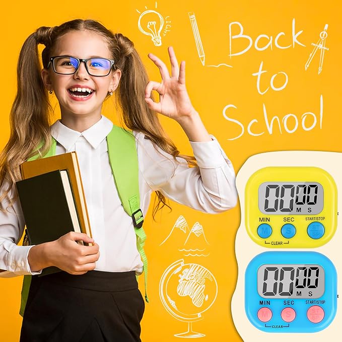 ZILLEEN Classroom Timer for Kids Teachers 2 Pack Digital Timers, Blue & Yellow