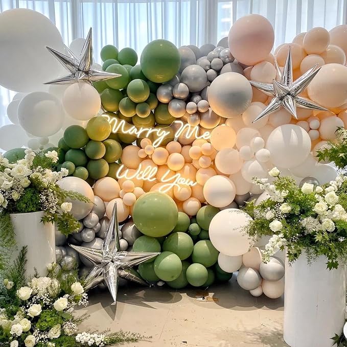 412pcs Sage Green Balloon Garland Arch Kit 18 12 10 5 Inch Different Sizes Matte Latex Olive Balloons for Baby Shower Birthday Wedding Jungle Dinosaur Summer Theme Party Decoration