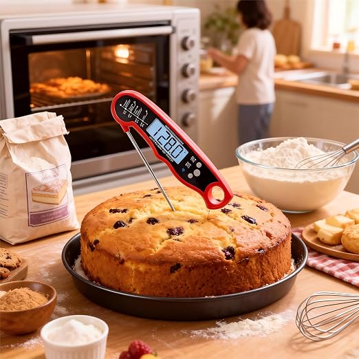 Digital Instant Read Meat Thermometer for Cooking, Fast Accurate Food Thermometer with Backlit Display and Stainless Steel Probe, Perfect for BBQ, Grill, Kitchen, Steak, Turkey, Chicken, and Baking