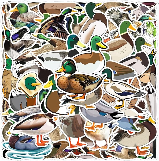 Duck Hunting Stickers, 50Pcs Wild Mallard Duck Decals Cute Waterfowl Bird Stickers for Water Bottle Laptop Skateboard Luggage Tumbler Scrapbook Gifts for Duck Lovers Teens Adults