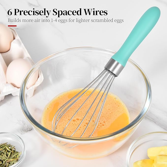 9.06in Kitchen Wire Whisk, 18/10 Stainless Steel Metal Balloon Wisk Heavy Duty Egg Beater whisker Hand Mixer for Cooking, Baking, Mixing, Stirring, Sauce, Flour, chocolate（Small, Turquoise）