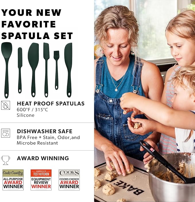 DI ORO 6-Piece Silicone Spatula Set - Rubber Kitchen Utensils for Baking, Cooking & Mixing - Heat-Resistant 600°F BPA Free Spatulas for Nonstick Cookware - Dishwasher Safe (Forest Green)
