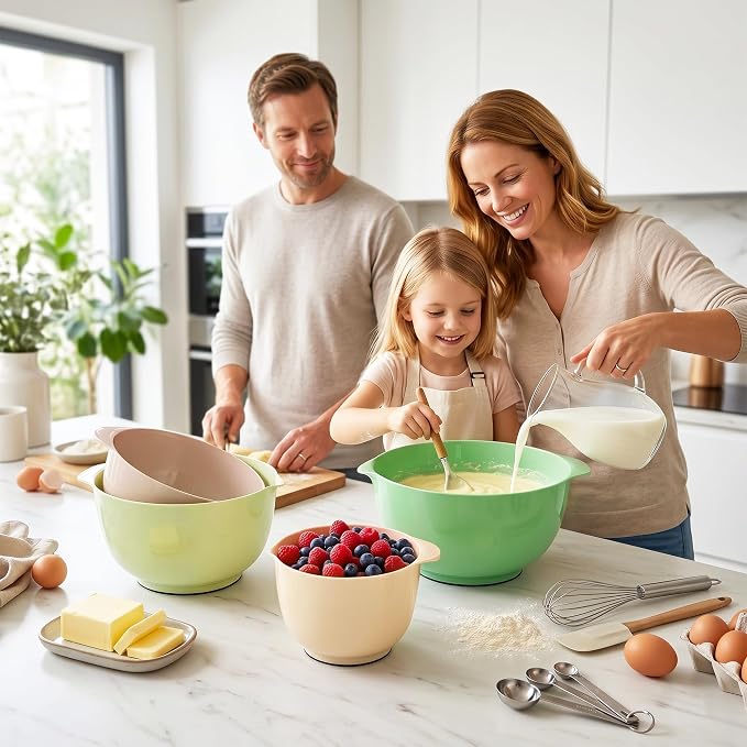 BoxedHome Classic Mixing Bowl Set, BPA Free Plastic, Microwave and Dishwasher Safe, 4.5 quarts (Sage)