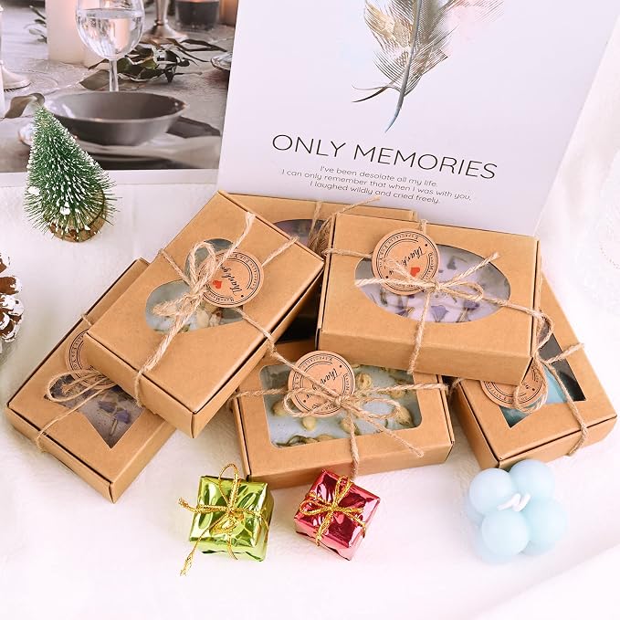 32 PCS Brown Soap Boxes for Homemade Soap, 3.54 X 2.36 X 1.18 Inch Soap Packaging Gift boxes with Window, Small Rectangular Soap Wrapping Boxes (Brown)