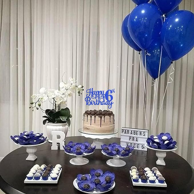 1 PCS Happy 6th Birthday Cake Topper - Glitter Cheers to 6 Years - Fabulous Cake Decoration for Blue Theme Party