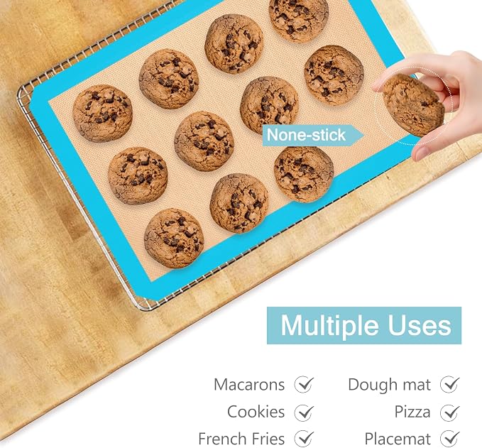 Silicone Baking Mats, Non-Stick Reusable Baking Sheet Liners, Parchment Paper Alternative for Cookies, Bread, Pastries & Dough, 2 Half & 1 Quarter Sheets
