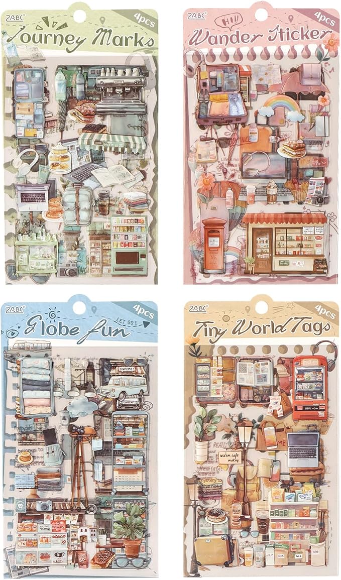 Uideyvi Travel Series Sticker Scrapbooking Supplies for Junk Journal, 16 Sheets PET Stickers(TZ-010-005)