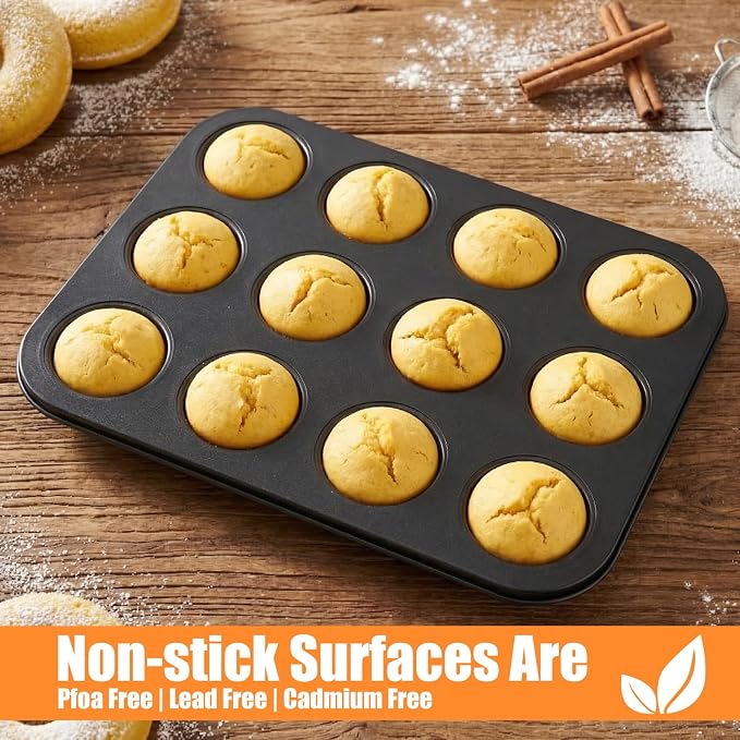 3 Pack Mini Fluted Tube Cake Pan, Non-Stick 12 Cavity Cake Baking Pan, Carbon Steel Mold For Cupcakes, Donuts, Brownies, 13.8 x 10.5 Inch