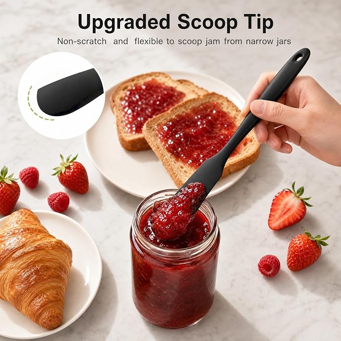 Silicone Jar Spatula, 600°F Heat Resistant Food Grade Rubber Scraper, Flexible Skinny Spatula for Jars, Blenders, Bottles, Baking, Cooking, Jam, Nut Butter, Dishwasher Safe