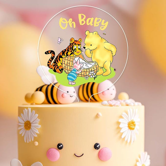 Woodamore Classic Pooh Baby Shower Cake Topper - Acrylic Cake Topper Baby Shower Decorations, Pooh Cupcake Toppers Winnie Birthday Decorations