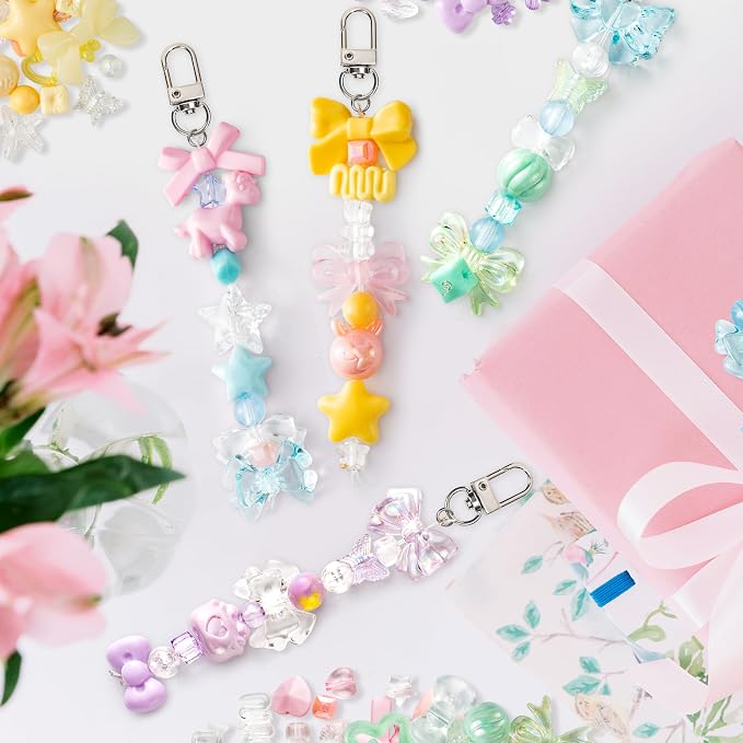 Y1tvei 73pcs Charms Lip Gloss Keychain Making Kit- Beads DIY Crafts Chains | Macaron Color Lip Gloss Charms Set for Jewelry Making, Aesthetic DIY Art Gift for Party Favors, Kawaii Keychain for Birthday