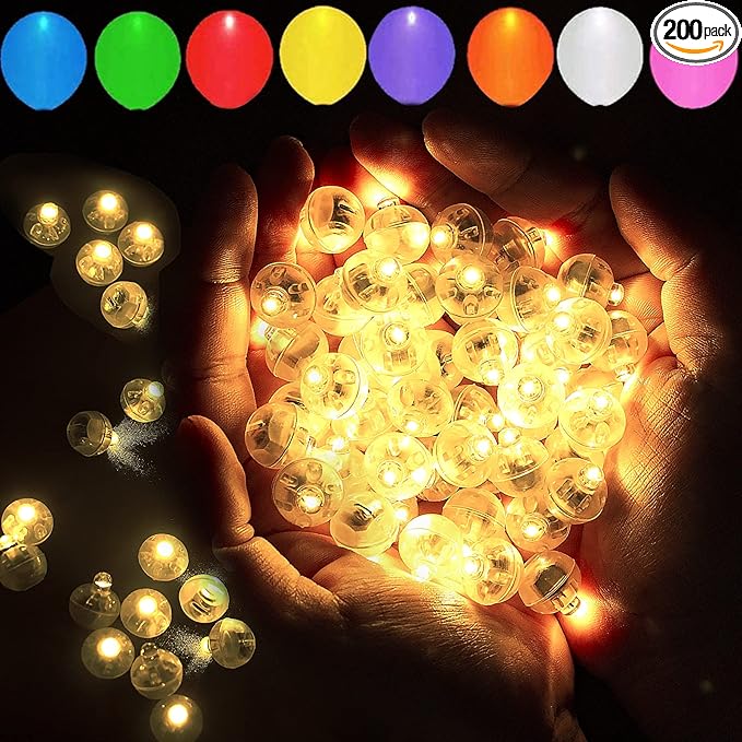 200pcs Warm White Balloon Lights, Round LED Mini Lights for Paper Lantern Balloon Birthday Party Event Indoor Outdoor Wedding Decoration Halloween Christmas Supplies