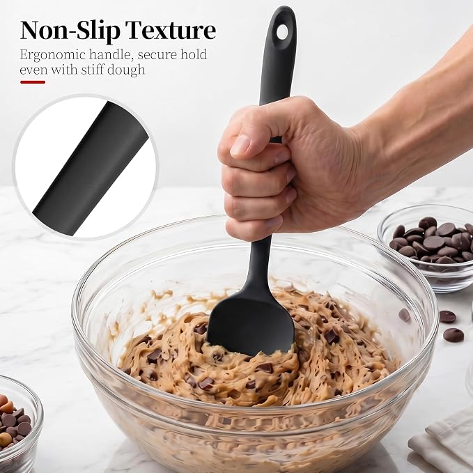 600ºF Heat Resistant Silicone Spoon Spatula Set of 3, Black | High Heat Food Safe Seamless Kitchen Spoonula Scraper for Cooking Baking Mixing Scraping Stirring Nonstick Cookware Pan Bowl