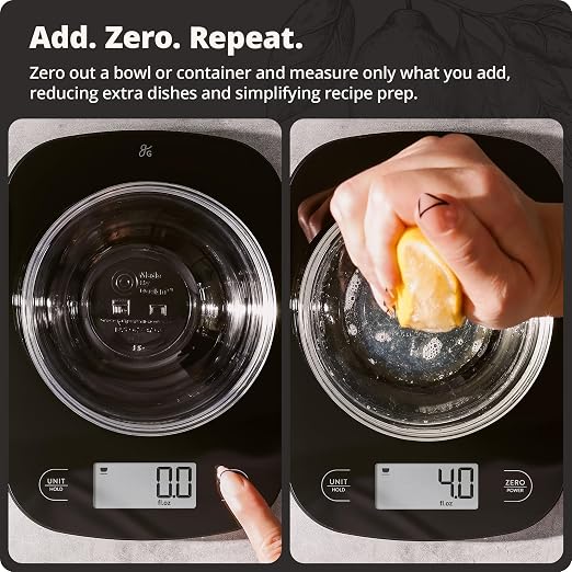 Greater Goods Food Scale – Digital Kitchen Scale, 1g Precision, Easy-Tare & Quick Conversion, Slim Compact Design, Durable & Portable | Ideal for Cooking, Baking & Meal Prep (Glass, Black)