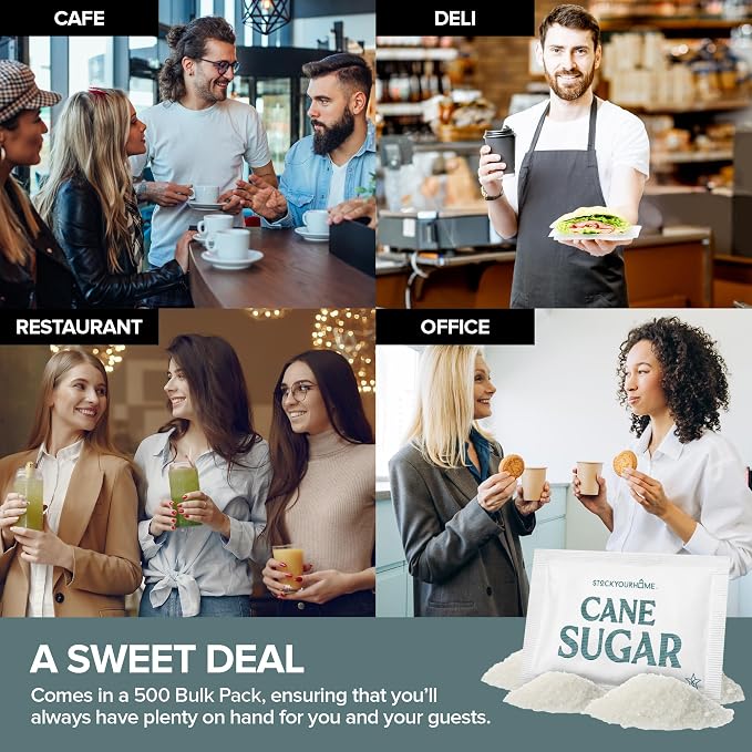 Bulk Sugar Packets, 500 Count - Individual Servings of White Sugar Packets for Coffee and Tea, Granulated Sugar Packs Great for Restaurants, Coffee Shops, Offices, Schools, and More