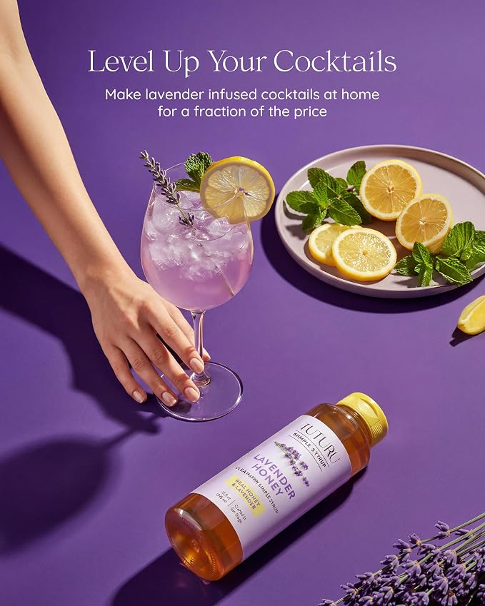 Lavender Honey Simple Syrup for Coffee, Cocktails, Tea, Matcha - Clean Simple Syrup with Real Lavender & Honey - 13.5 oz
