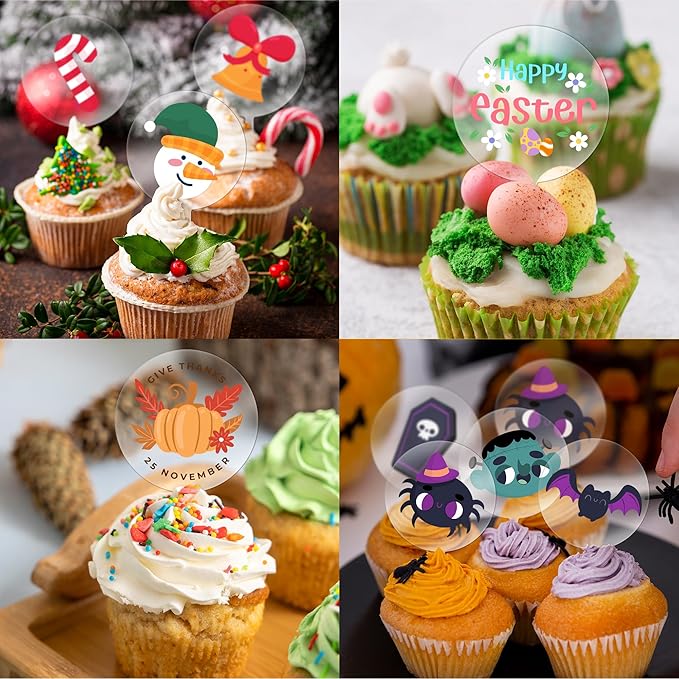 Blank Acrylic Cupcake Toppers, 10 Packs Round Cupcake Topper with Sticks, DIY Dessert Table Cupcake Signs, Suitable for Birthdays, Weddings, Christmas, Baby Showers Cake Decoration