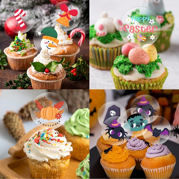 Blank Acrylic Cupcake Toppers, 30 Packs Round Cupcake Topper with Sticks, DIY Dessert Table Cupcake Signs, Suitable for Birthdays, Weddings, Christmas, Baby Showers Cake Decoration