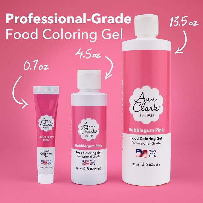 Ann Clark Bubblegum Pink Food Coloring Gel Extra Large 13.5 oz Bottle Professional Grade Made in USA