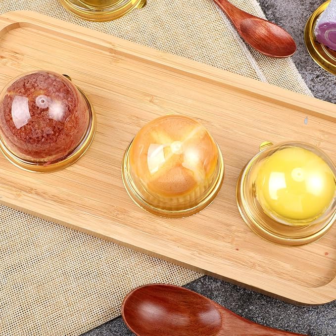 Patelai 50 Pcs Clear Plastic Mini Cupcake Container, Mini Cupcake Box Muffin Dome Muffin Single Container Box for Wedding Birthday Cheese Pastry Dessert Cake (Gold)