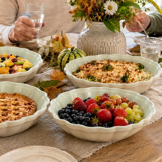 10.2 Inch Ceramic Pie Pan, Fluted Deep Pie Dish, Oven Microwave Safe, Non-Stick Porcelain Pie Plate for Apple Pie, Quiche & Tarts