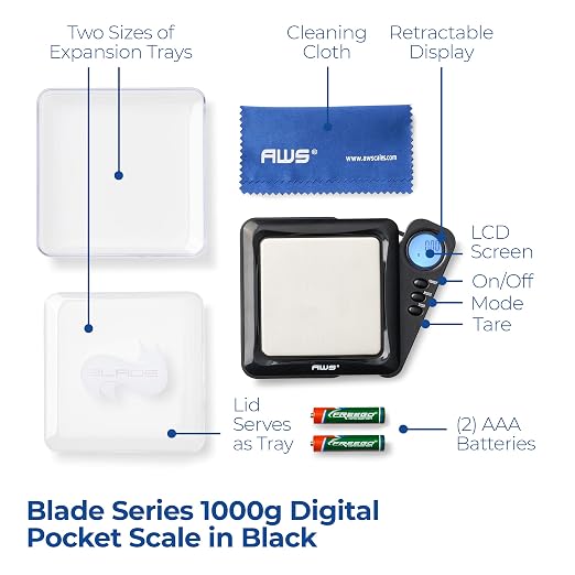 American Weigh Scales Blade Series Digital Pocket Gram Scale 1000g x 0.1g | Precision Mini Scale 0.1g Accuracy, Pocket Scale for Kitchen, Gold, Gems & Coin Scale, Smart Digital & Compact Scale