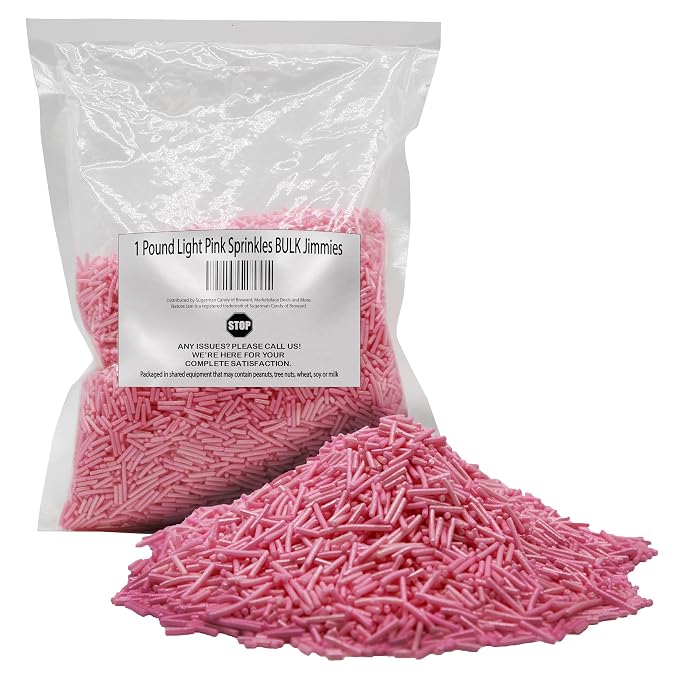 1 Pound Light Pink Sprinkles BULK Jimmies - Edible Cake Cupcakes Dessert & Ice Cream Topping-Gender Reveal Candy