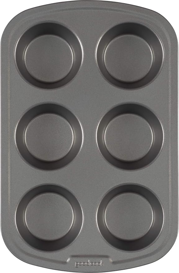 GoodCook Everyday Muffin Pan Nonstick Warp-Resistant Carbon Steel Construction, 6-Cup, Gray