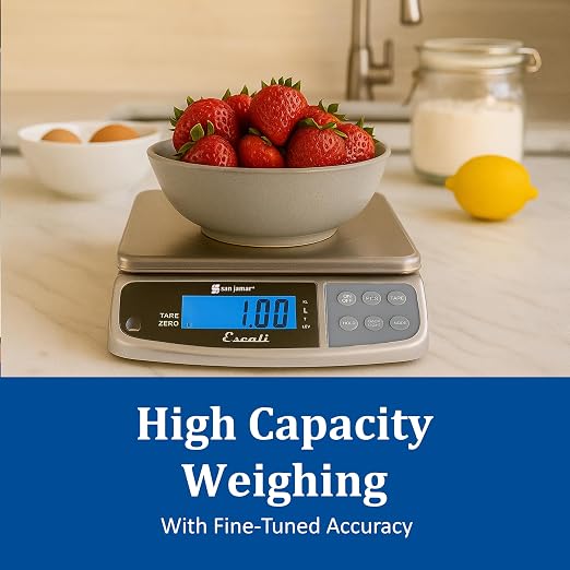 San Jamar Digital Food Scale, Battery Operated with 66 Pound Capacity for Cooking, Baking, Meal Prep, Diet Tracking, Stainless Steel, 6.82 Pounds, Silver