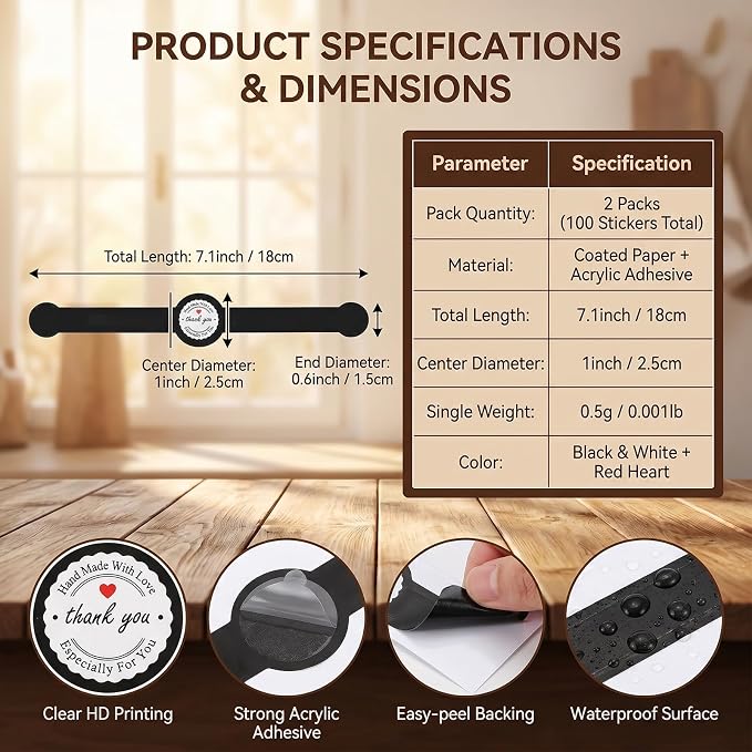 100 Pcs Black Bakery Stickers self-Adhesive Sealing Labels for Cake Boxes Cookies Desserts Tamper Decorative Packaging